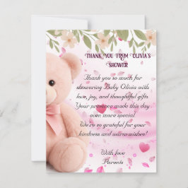 Pink Teddy Bear Baby Shower Thank You Card. Bedankkaart