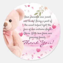 Pink Teddy Bear Baby Shower Thank You Sticker
