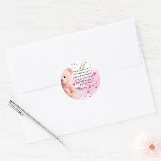 Pink Teddy Bear Baby Shower Thank You Sticker (Envelop)