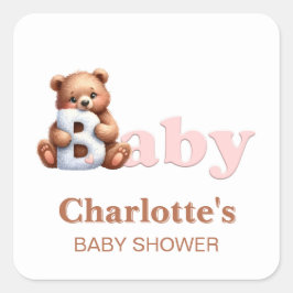 Pink Teddy Bear Baby shower Vierkante Sticker