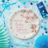 Pink Teddy Bear Balloon Barly Wait Baby shower Papieren Bordje (Feest)