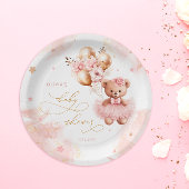 Pink Teddy Bear Balloon Barly Wait Baby shower Papieren Bordje