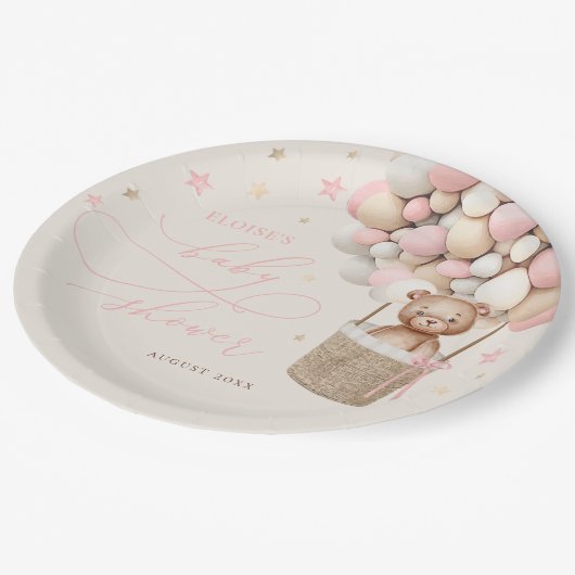 Pink Teddy Bear Balloon Barly Wait Baby shower Papieren Bordje (Gekanteld)