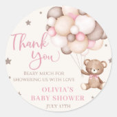 Pink Teddy Bear Balloon Barly Wait Baby shower Ronde Sticker (Voorkant)