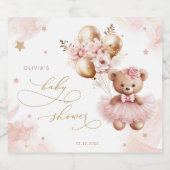 Pink Teddy Bear Balloon Barly Wait Baby shower Sparkling Wijnetiket (Enkel label)