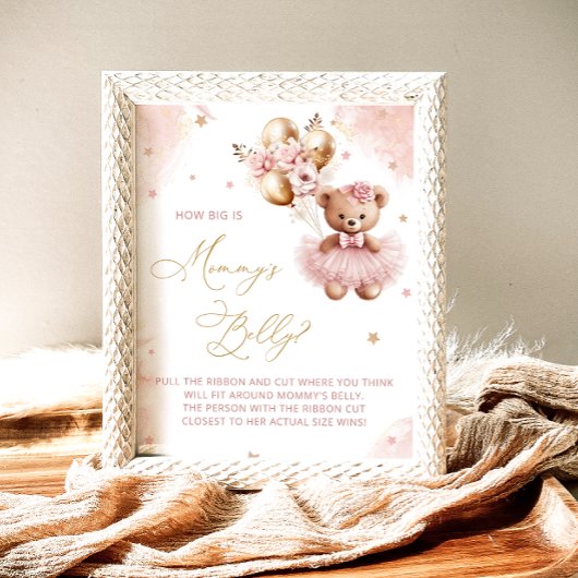 Pink Teddy Bear Balloons How big is Mommy's Belly Poster