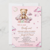 Pink Teddy Bear Barly Wait Baby shower Kaart (Voorkant)