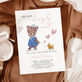 Pink Teddy Bear Barly Wait Baby shower Kaart