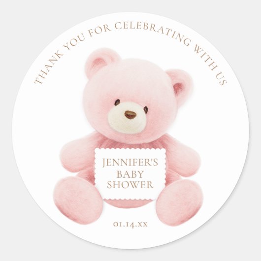 Pink Teddy Bear Bedankt Ronde Sticker (Voorkant)
