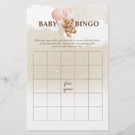 Pink Teddy Bear BINGO Baby shower Games Flyer (Voorkant)