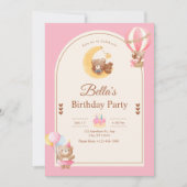 Pink Teddy Bear Birthday Invitation, Girl Birthday Kaart (Voorkant)