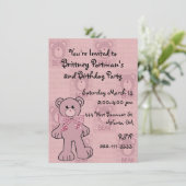 Pink Teddy Bear Birthday Uitnodiging (Staand voorkant)