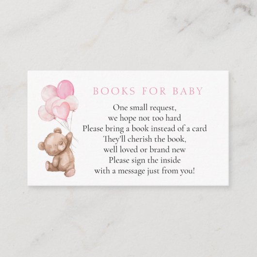 Pink Teddy Bear Boeken voor Baby Informatiekaartje (Voorkant)