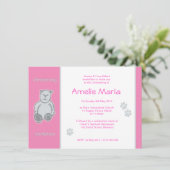 Pink Teddy Bear Christening Uitnodigingen (Staand voorkant)