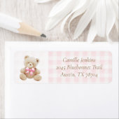 Pink Teddy Bear Girl Baby shower Adreslabel Etiket (Insitu)