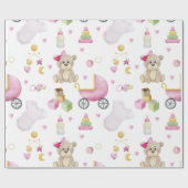 Pink Teddy Bear Girl Baby shower Cadeaupapier (Vlak)