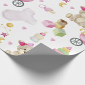 Pink Teddy Bear Girl Baby shower Cadeaupapier (Hoek)