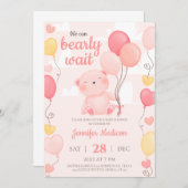 Pink Teddy Bear Girl Baby shower Uitnodiging (Voorkant / Achterkant)