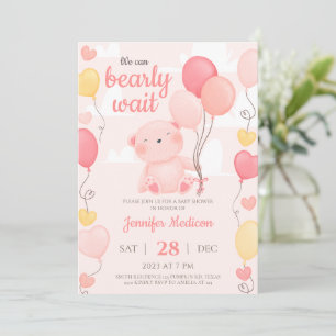 Pink Teddy Bear Girl Baby shower Uitnodiging