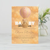 Pink Teddy Bear Hot Air Balloon Girly Baby Shower Kaart (Staand voorkant)