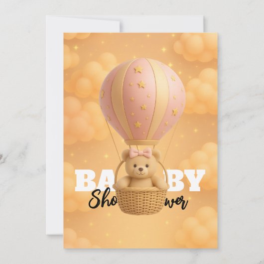 Pink Teddy Bear Hot Air Balloon Girly Baby Shower Kaart (Achterkant)