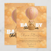 Pink Teddy Bear Hot Air Balloon Girly Baby Shower Kaart (Voorkant / Achterkant)