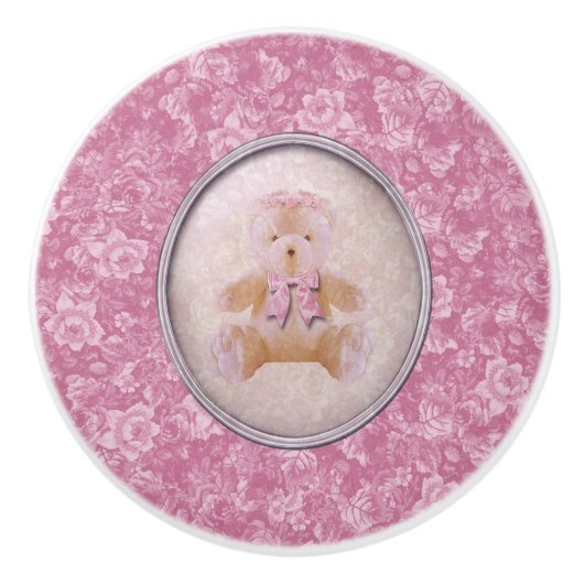 Pink Teddy Bear Keramische Knop (Voorkant)