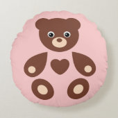 Pink Teddy Bear Monogram Baby Pillow Rond Kussen (Voorkant)