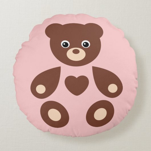 Pink Teddy Bear Monogram Baby Pillow Rond Kussen (Voorkant)