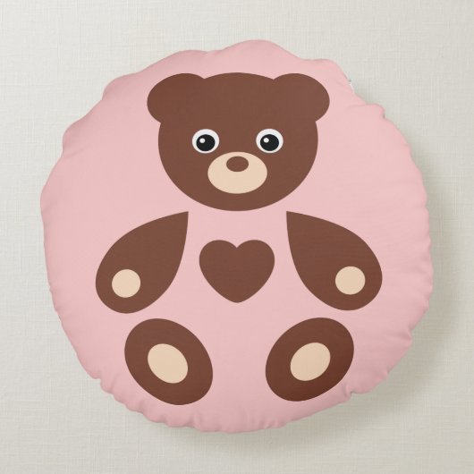 Pink Teddy Bear Monogram Baby Pillow Rond Kussen (Achterkant)