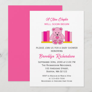 Pink Teddy Bear Nieuw Chapter Storybook Baby showe Kaart