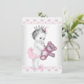 Pink Teddy Bear Princess Baby shower Kaart (Staand voorkant)