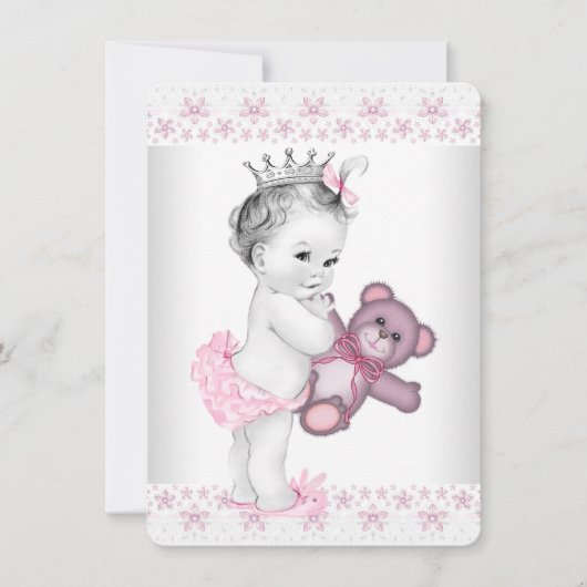 Pink Teddy Bear Princess Baby shower Kaart (Voorkant)