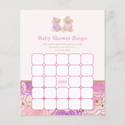 Pink Teddy Bear Tea Party Baby shower Bingo Game (Voorkant)