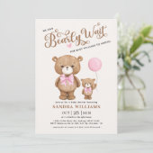 Pink Teddy Bear we kunnen Baby shower afwachten Kaart (Staand voorkant)