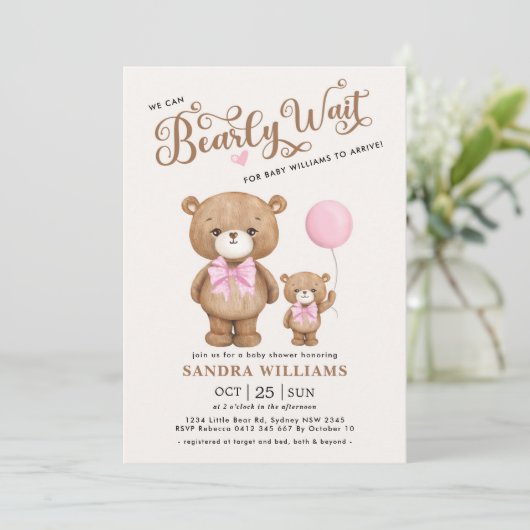Pink Teddy Bear we kunnen Baby shower afwachten Kaart (Staand voorkant)
