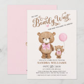 Pink Teddy Bear we kunnen Baby shower afwachten Kaart (Voorkant / Achterkant)