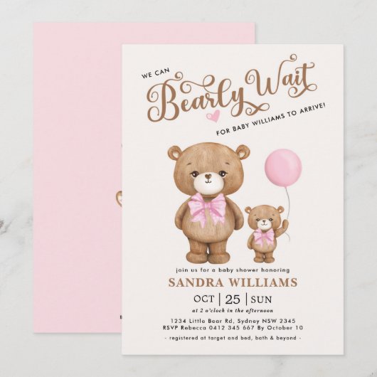 Pink Teddy Bear we kunnen Baby shower afwachten Kaart (Voorkant / Achterkant)
