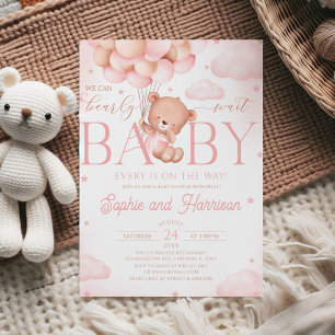 Pink Teddy Bear we kunnen Baby shower afwachten Kaart