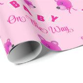 Pink Teddy Bear With Text Baby Shower Cadeaupapier (Rol Hoek)