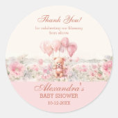 Pink Teddy Girl Christian Baby Shower Thank You Ronde Sticker (Voorkant)