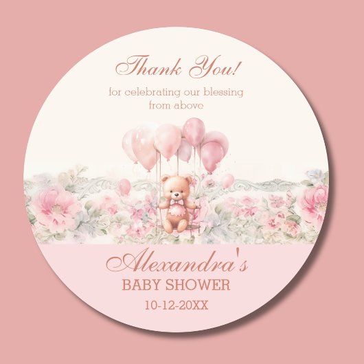 Pink Teddy Girl Christian Baby Shower Thank You Ronde Sticker