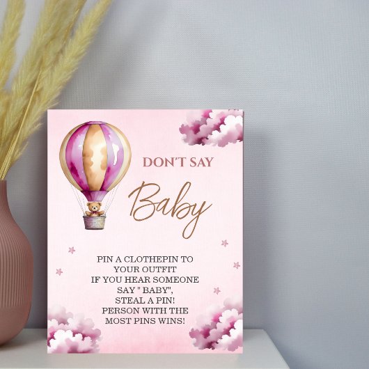 Pink Teddy Star Cloud Baby shower Dont Say Baby Poster