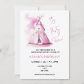 Pink Teepee sleepover thema verjaardag uitnodiging (Voorkant)