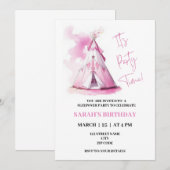 Pink Teepee sleepover thema verjaardag uitnodiging (Voorkant / Achterkant)