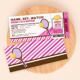 Pink Tennis Ticket Pass Birthday Party Kaart