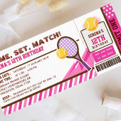 Pink Tennis Ticket Pass Birthday Party Kaart
