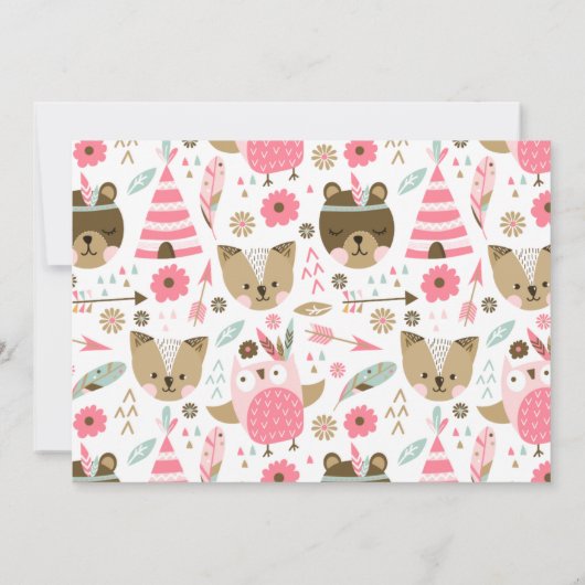 Pink Tepee Wild One Birthday Invitation Kaart (Achterkant)