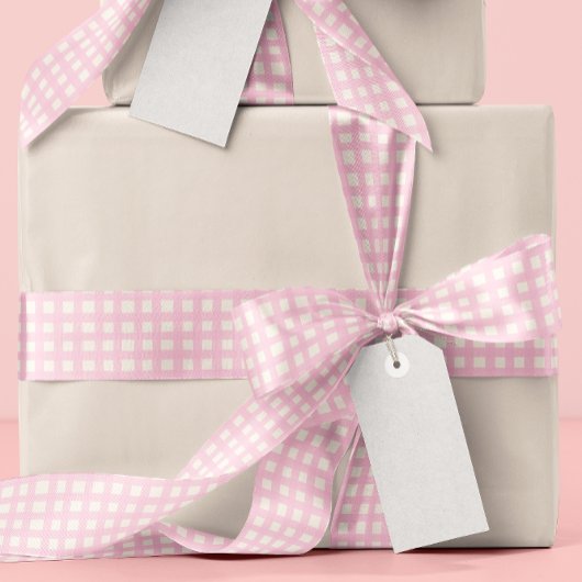 Pink Textured Gingham Satijnen Lint