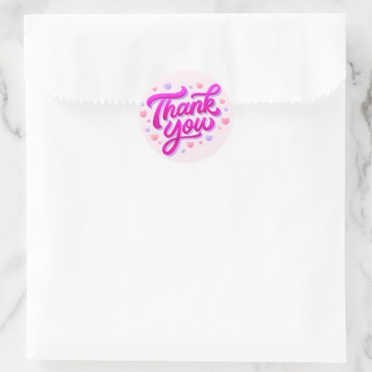 Pink Thank You Glitter Sticker met Harten (Tas)